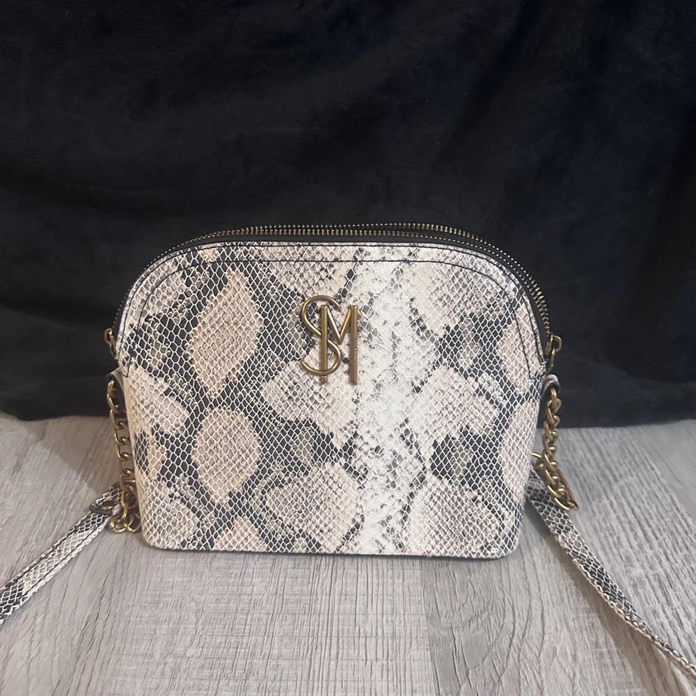 Steve Madden Black and Cream Snake Print Crossbody Bag
